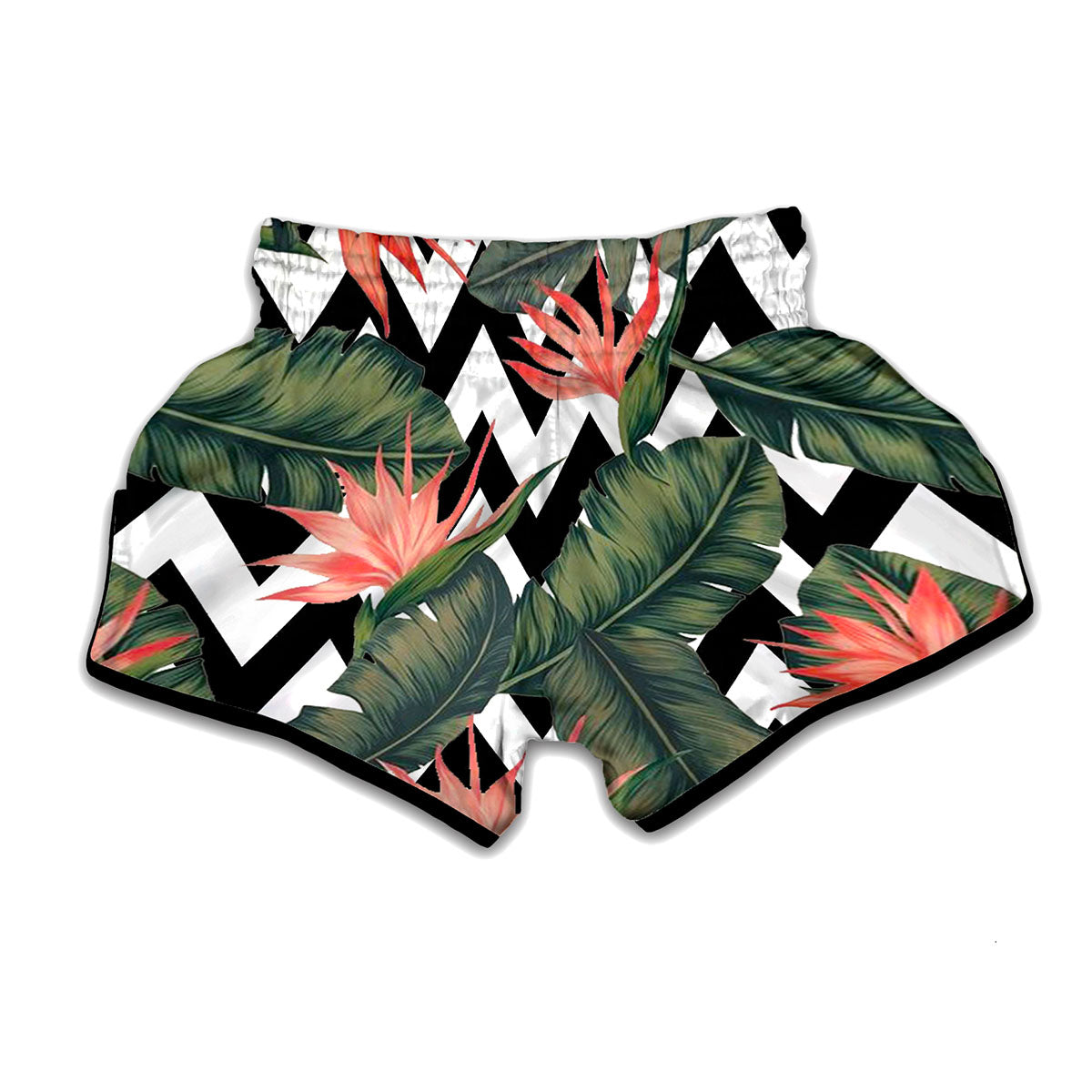 Zig Zag Tropical Pattern Print Muay Thai Boxing Shorts