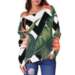 Zig Zag Tropical Pattern Print Off Shoulder Sweatshirt GearFrost