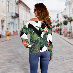 Zig Zag Tropical Pattern Print Off Shoulder Sweatshirt GearFrost