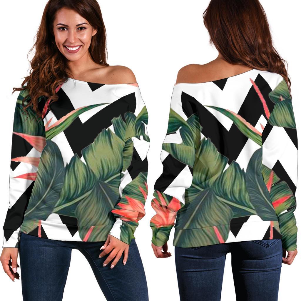 Zig Zag Tropical Pattern Print Off Shoulder Sweatshirt GearFrost