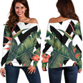 Zig Zag Tropical Pattern Print Off The Shoulder Sweatshirt