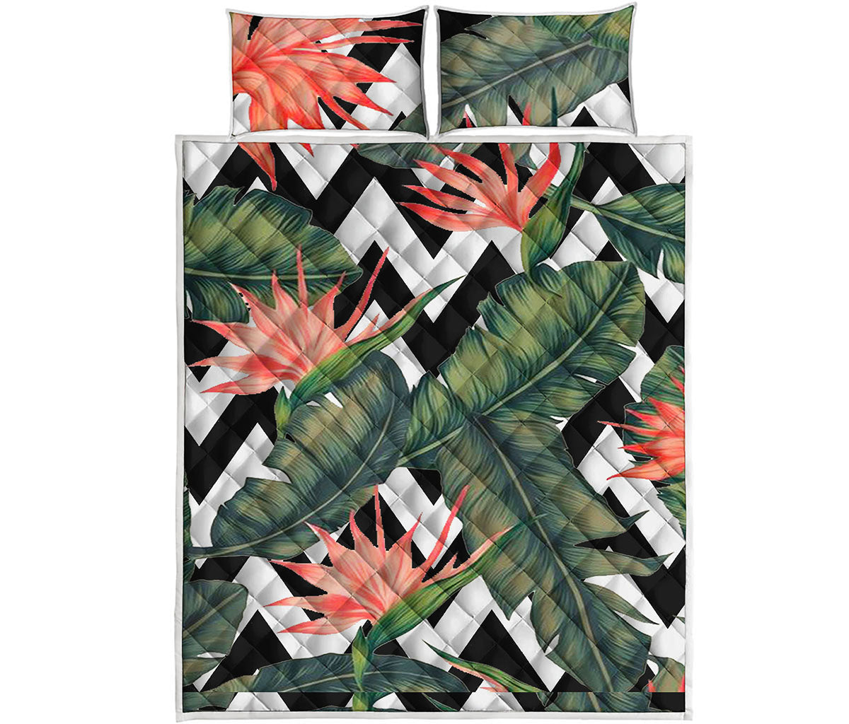 Zig Zag Tropical Pattern Print Quilt Bed Set