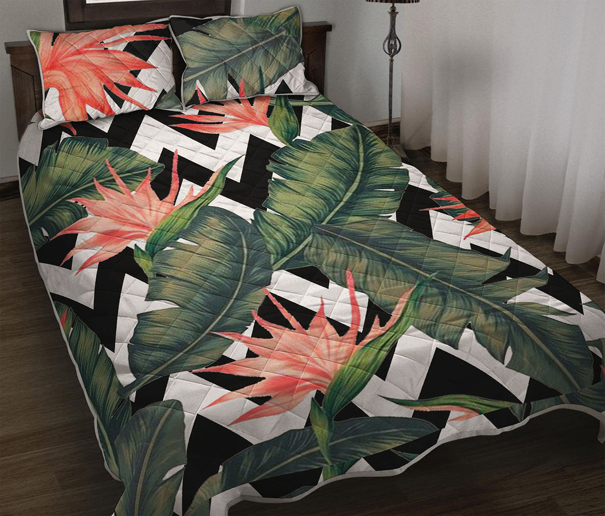 Zig Zag Tropical Pattern Print Quilt Bed Set