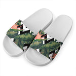 Zig Zag Tropical Pattern Print White Slide Sandals