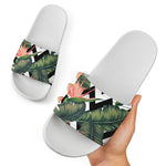 Zig Zag Tropical Pattern Print White Slide Sandals