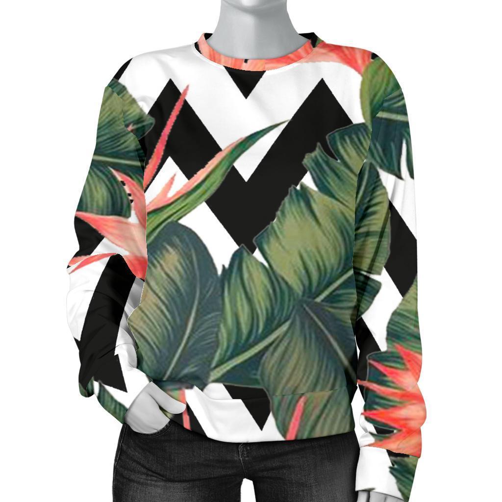 Zig Zag Tropical Pattern Print Women's Crewneck Sweatshirt GearFrost