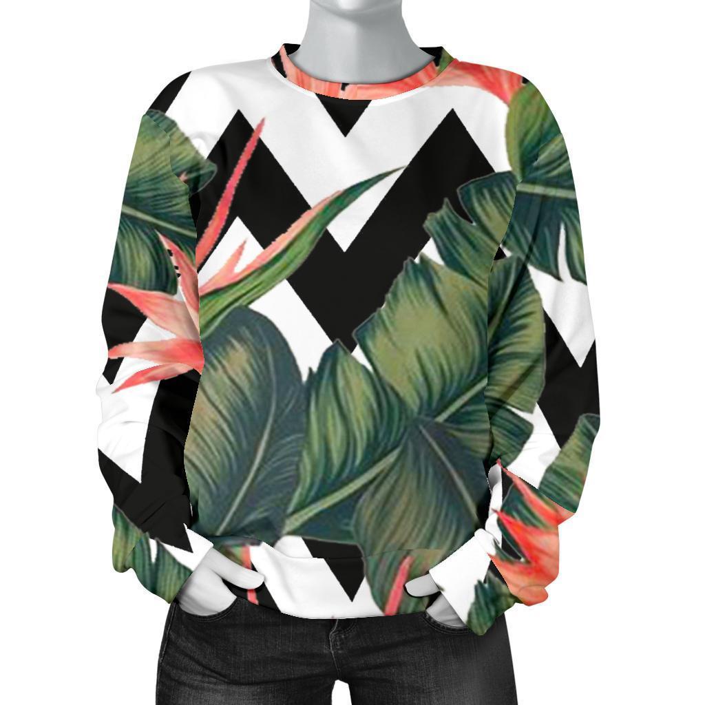 Zig Zag Tropical Pattern Print Women's Crewneck Sweatshirt GearFrost