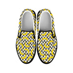 Zigzag Banana Pattern Print Black Slip On Shoes
