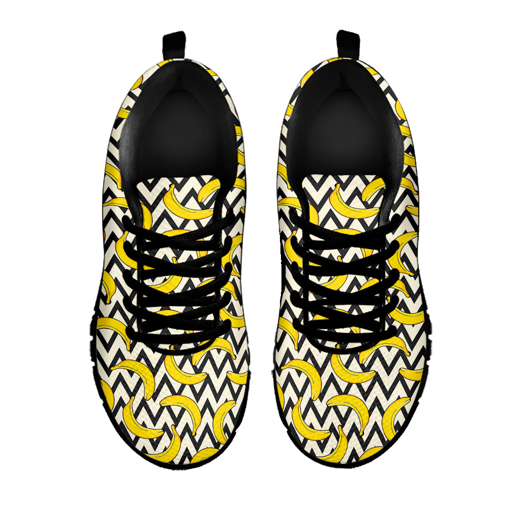 Zigzag Banana Pattern Print Black Sneakers
