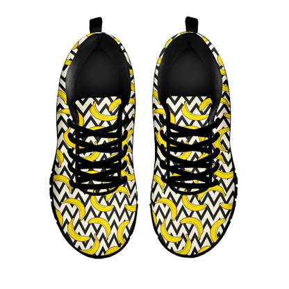 Zigzag Banana Pattern Print Black Sneakers