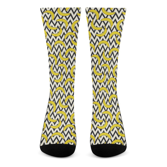 Zigzag Banana Pattern Print Crew Socks