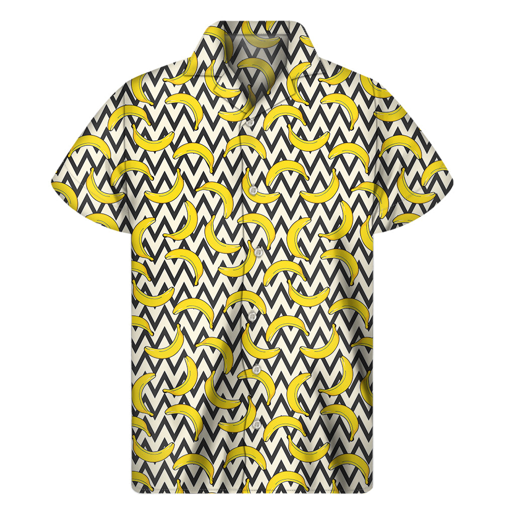Zigzag Banana Pattern Print Men's Short Sleeve Shirt