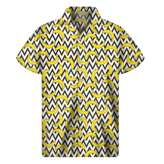 Zigzag Banana Pattern Print Men's Short Sleeve Shirt