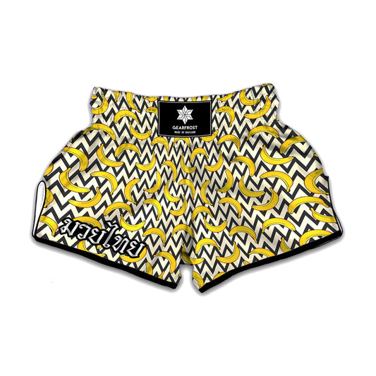 Zigzag Banana Pattern Print Muay Thai Boxing Shorts