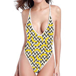 Zigzag Banana Pattern Print One Piece High Cut Swimsuit