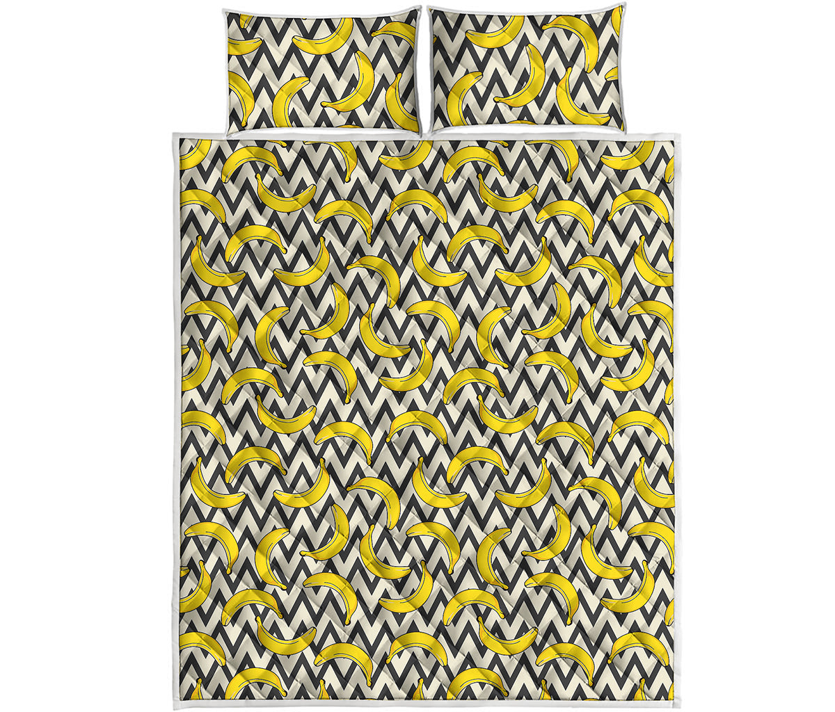 Zigzag Banana Pattern Print Quilt Bed Set