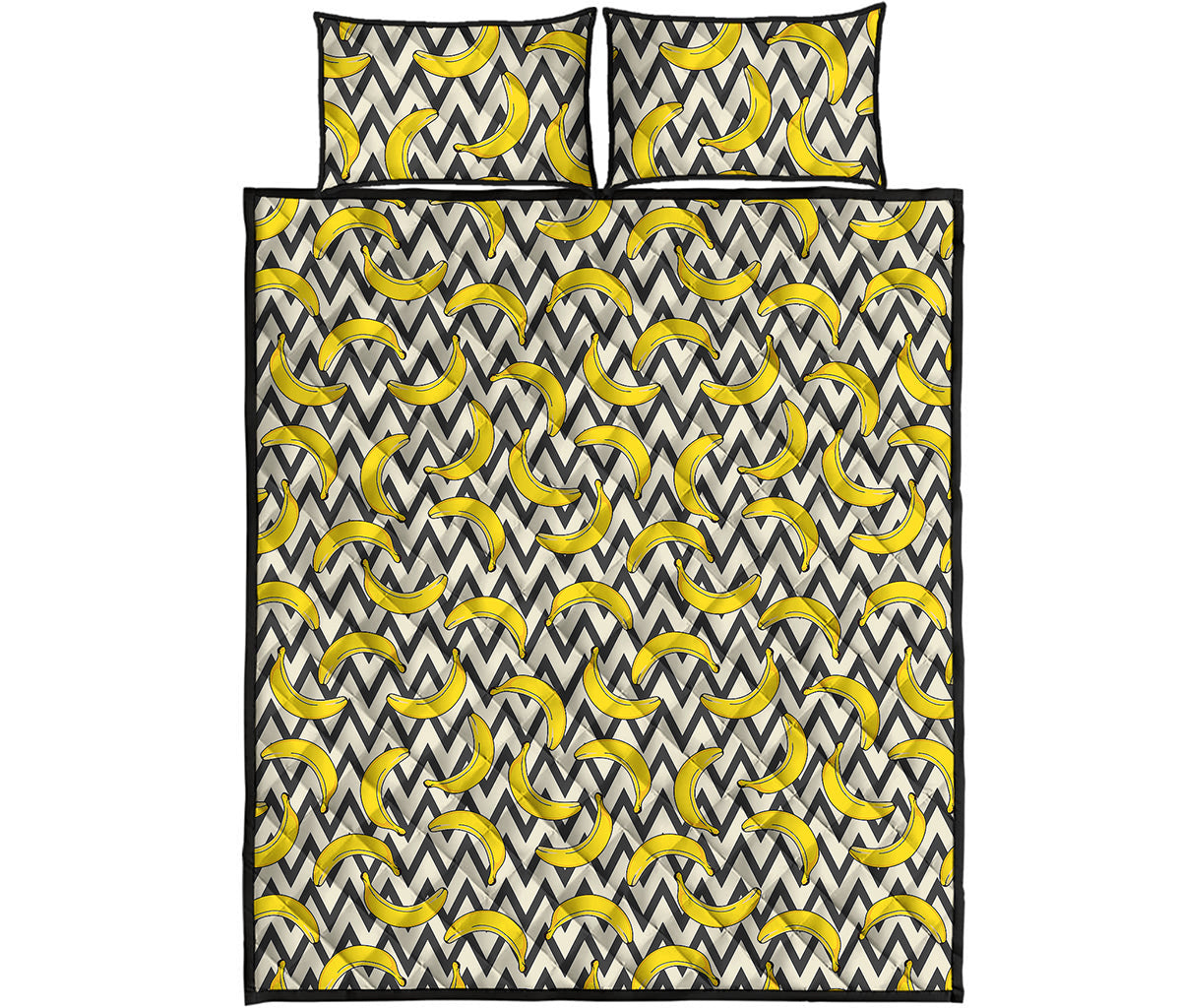 Zigzag Banana Pattern Print Quilt Bed Set