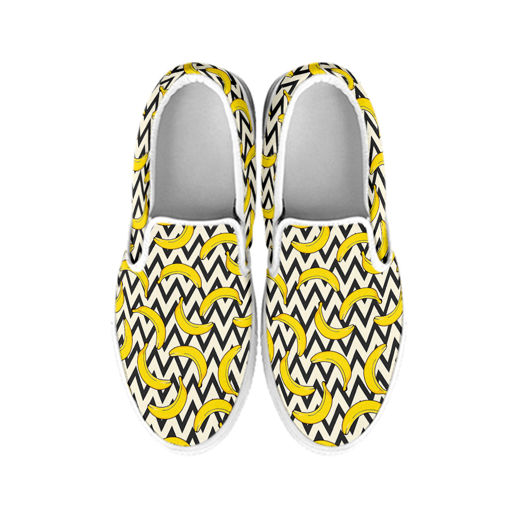Zigzag Banana Pattern Print White Slip On Shoes