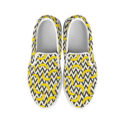 Zigzag Banana Pattern Print White Slip On Shoes
