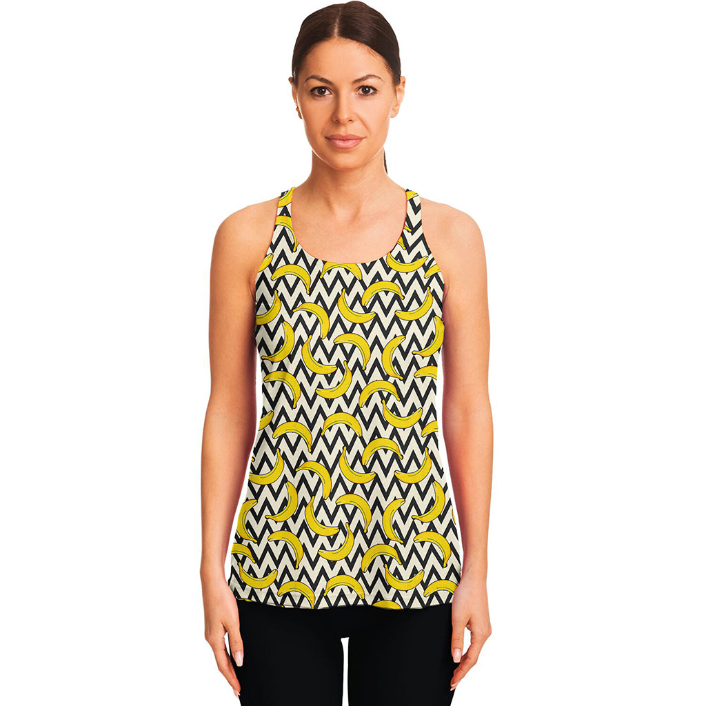 Zigzag Banana Pattern Print Women's Racerback Tank Top