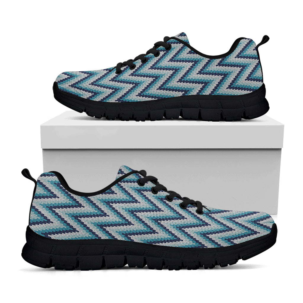 Zigzag Knitted Pattern Print Black Sneakers