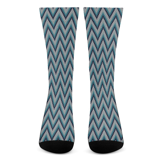 Zigzag Knitted Pattern Print Crew Socks