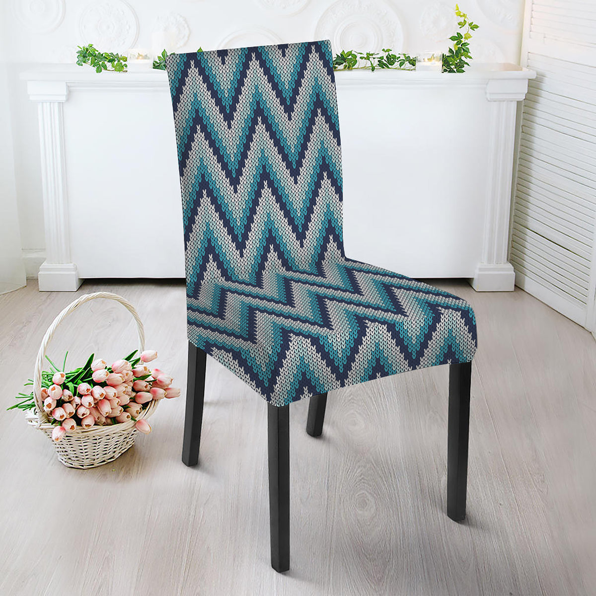 Zigzag Knitted Pattern Print Dining Chair Slipcover
