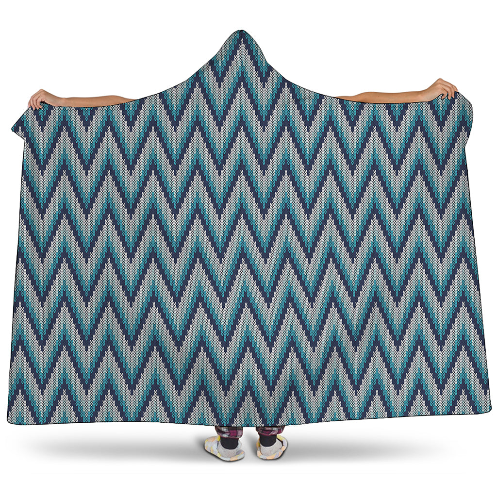 Zigzag Knitted Pattern Print Hooded Blanket