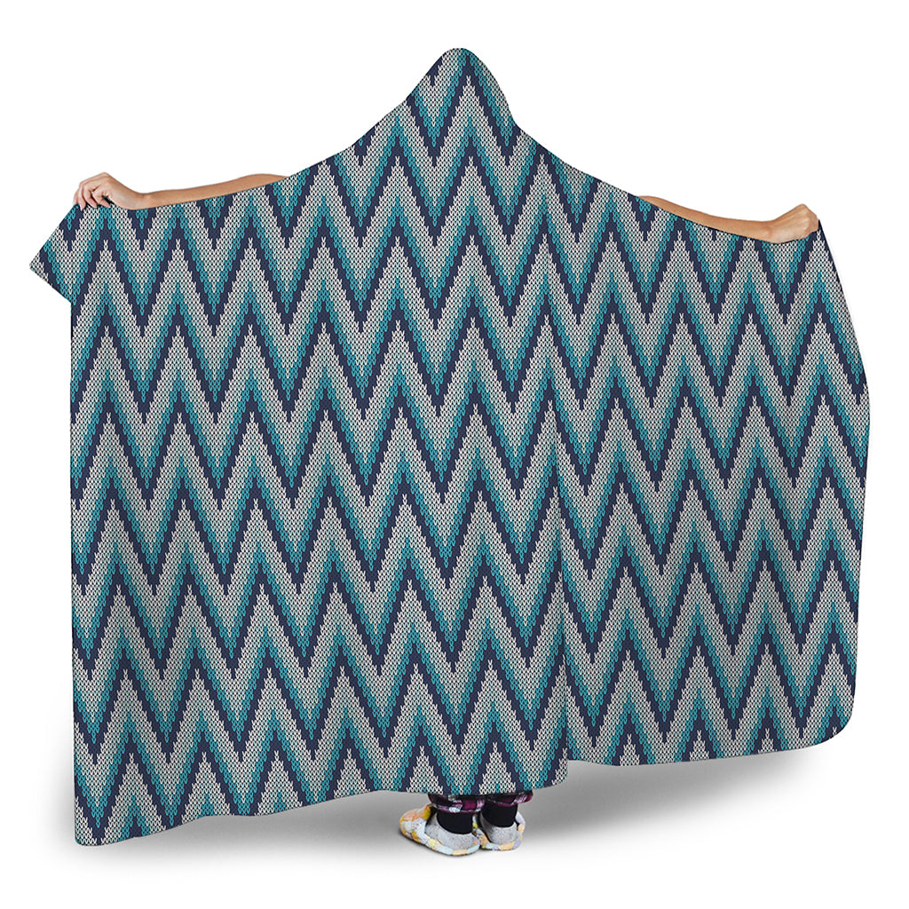 Zigzag Knitted Pattern Print Hooded Blanket