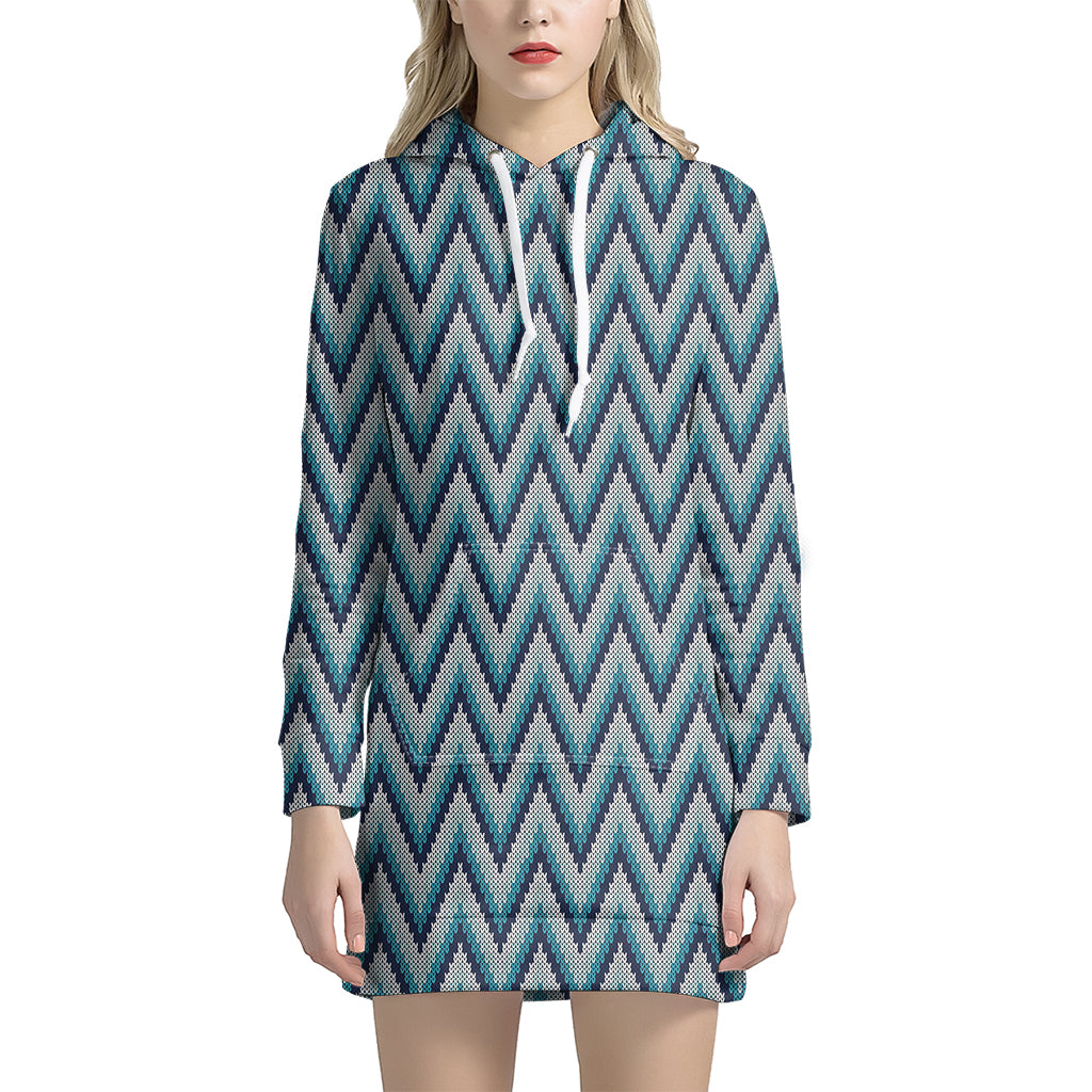 Zigzag Knitted Pattern Print Hoodie Dress