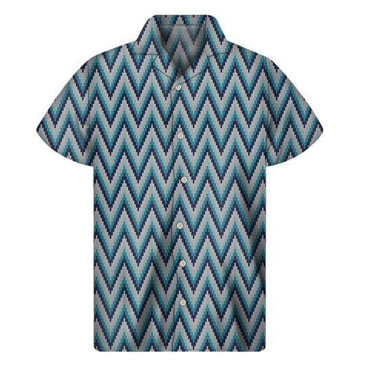 Zigzag Knitted Pattern Print Men's Short Sleeve Shirt