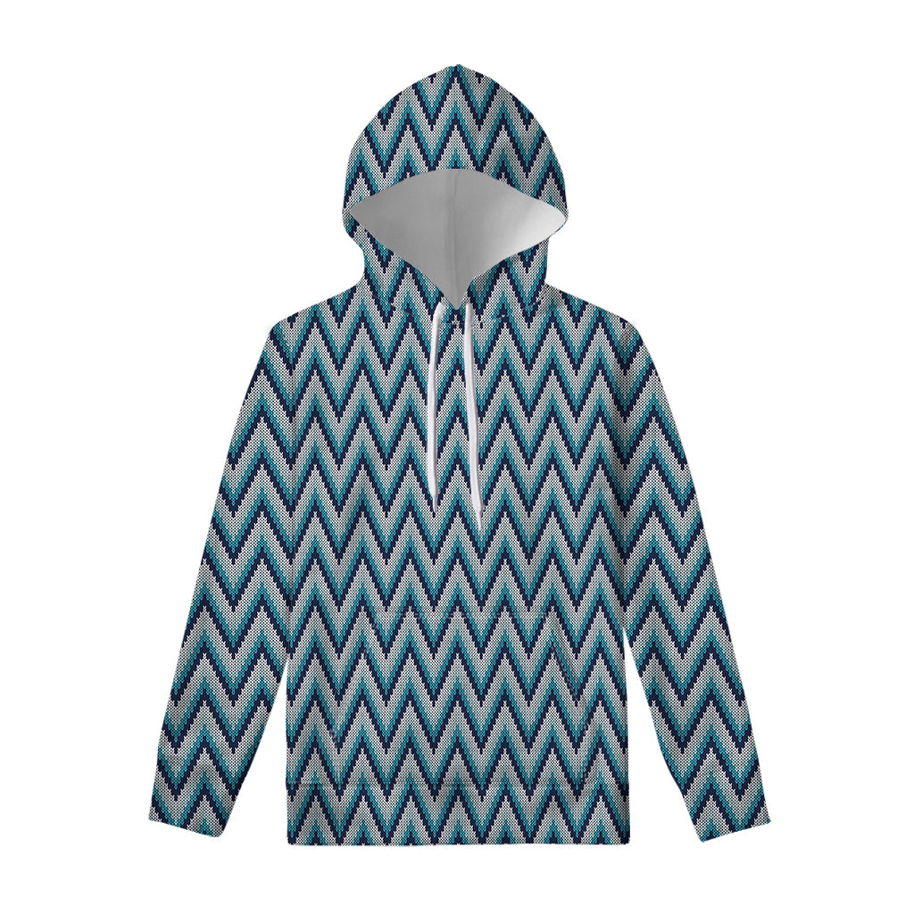 Zigzag Knitted Pattern Print Pullover Hoodie