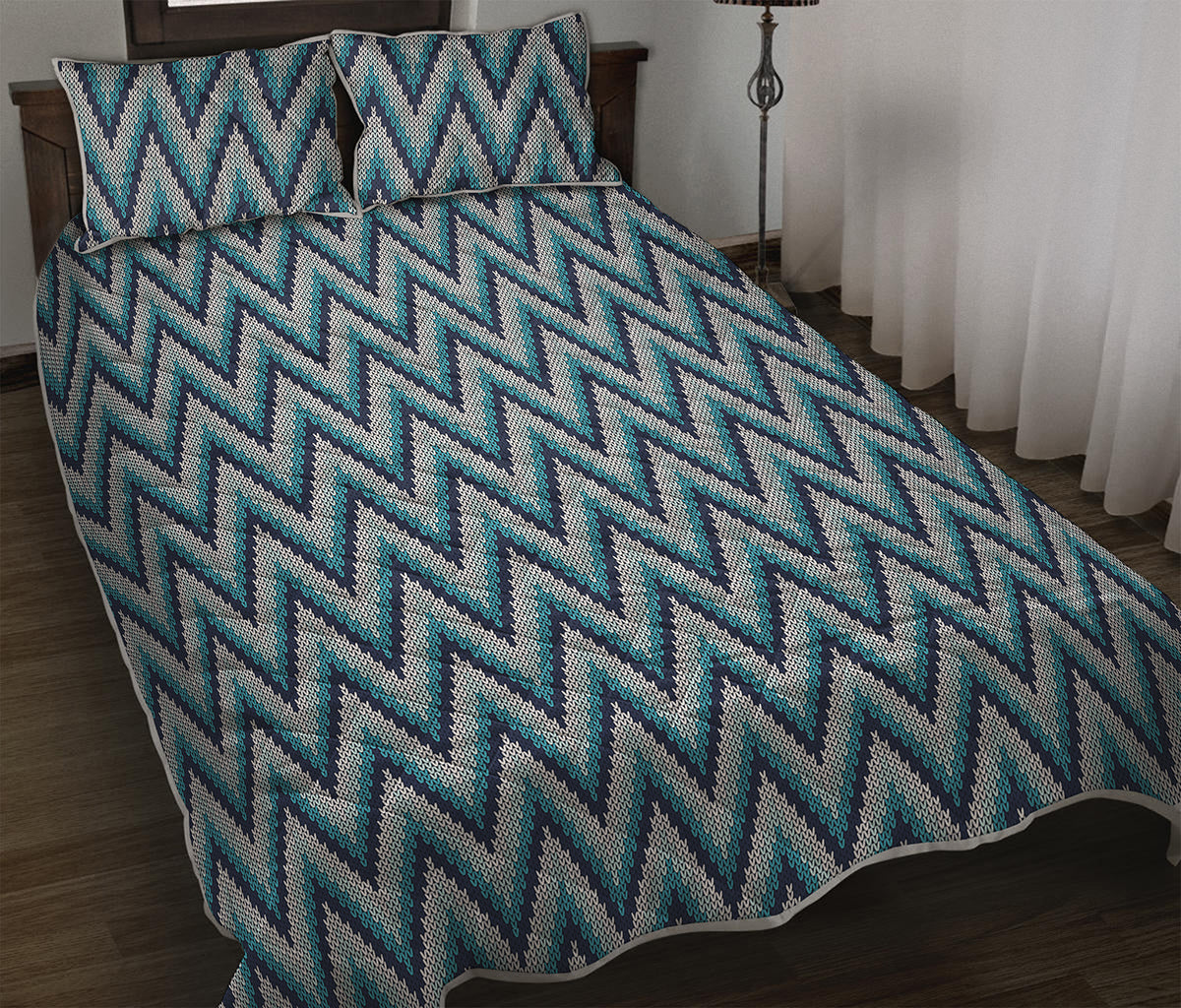 Zigzag Knitted Pattern Print Quilt Bed Set