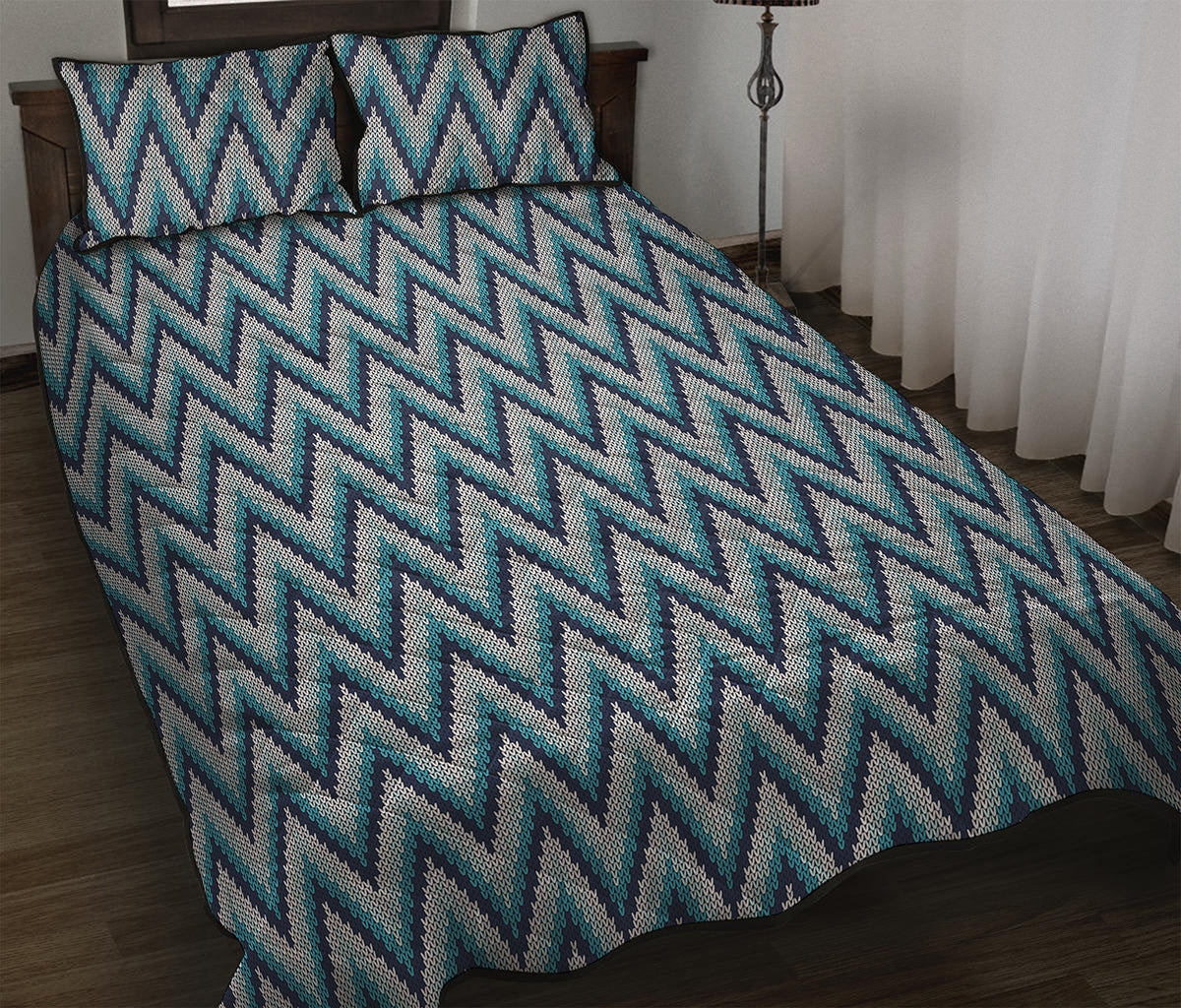 Zigzag Knitted Pattern Print Quilt Bed Set
