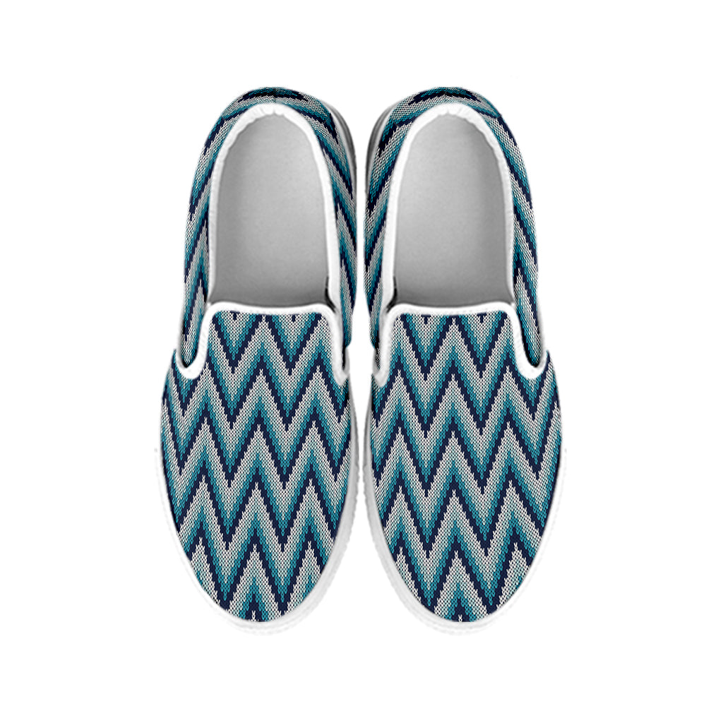 Zigzag Knitted Pattern Print White Slip On Shoes
