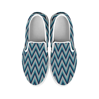 Zigzag Knitted Pattern Print White Slip On Shoes