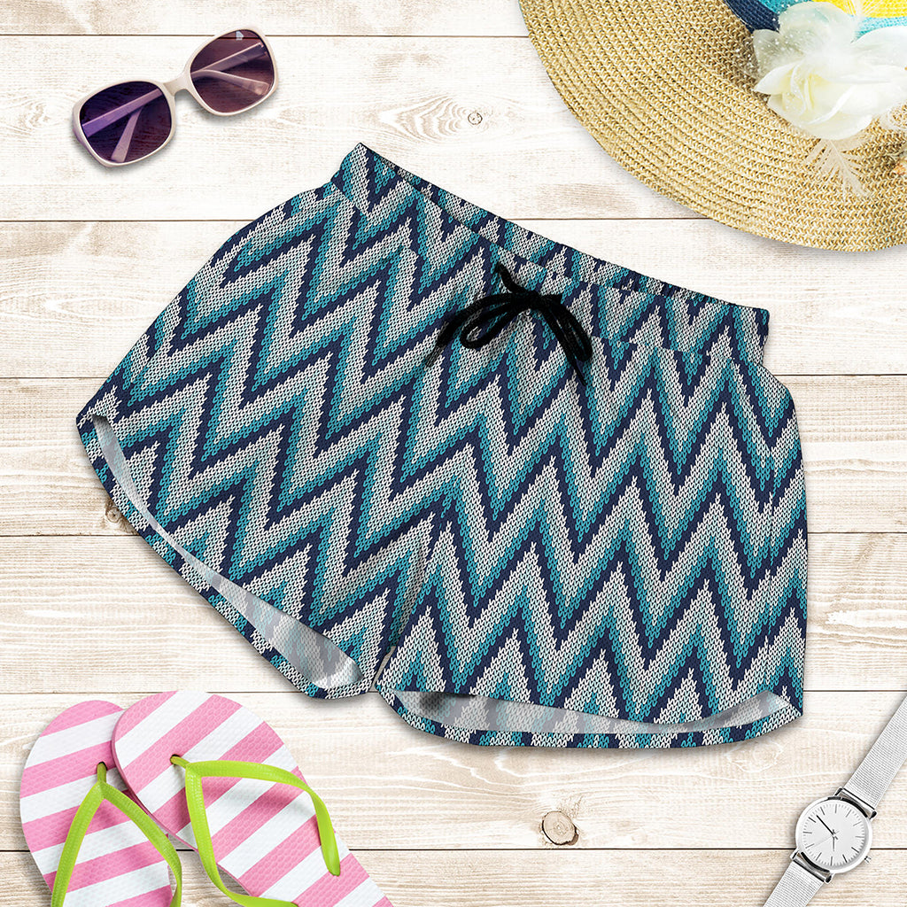 Zigzag Knitted Pattern Print Women's Shorts
