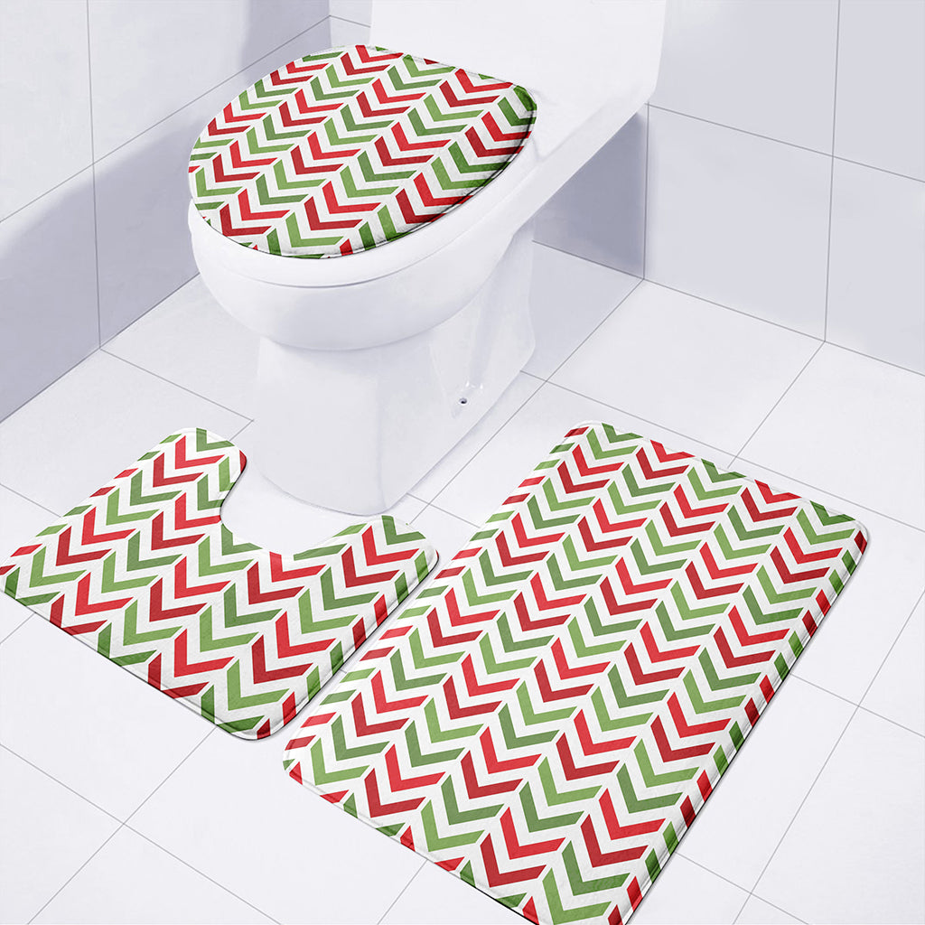 Zigzag Merry Christmas Pattern Print 3 Piece Bath Mat Set