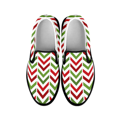 Zigzag Merry Christmas Pattern Print Black Slip On Shoes