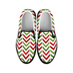 Zigzag Merry Christmas Pattern Print Black Slip On Shoes