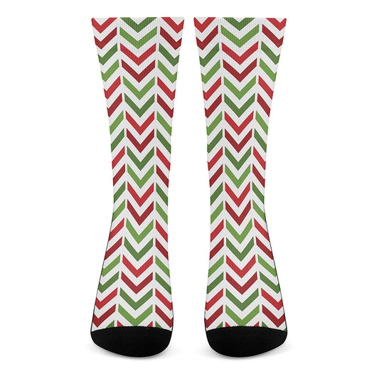 Zigzag Merry Christmas Pattern Print Crew Socks