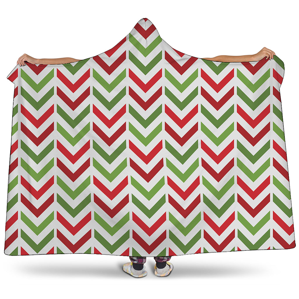 Zigzag Merry Christmas Pattern Print Hooded Blanket