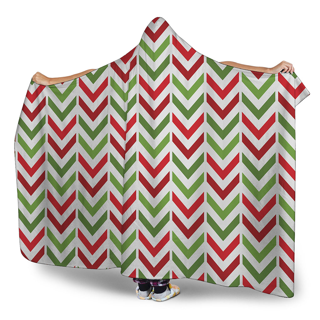 Zigzag Merry Christmas Pattern Print Hooded Blanket