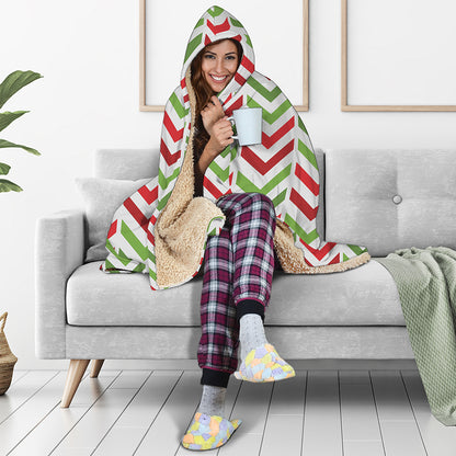 Zigzag Merry Christmas Pattern Print Hooded Blanket