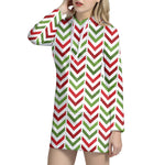 Zigzag Merry Christmas Pattern Print Hoodie Dress