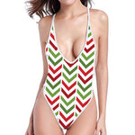 Zigzag Merry Christmas Pattern Print One Piece High Cut Swimsuit