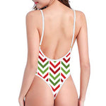 Zigzag Merry Christmas Pattern Print One Piece High Cut Swimsuit