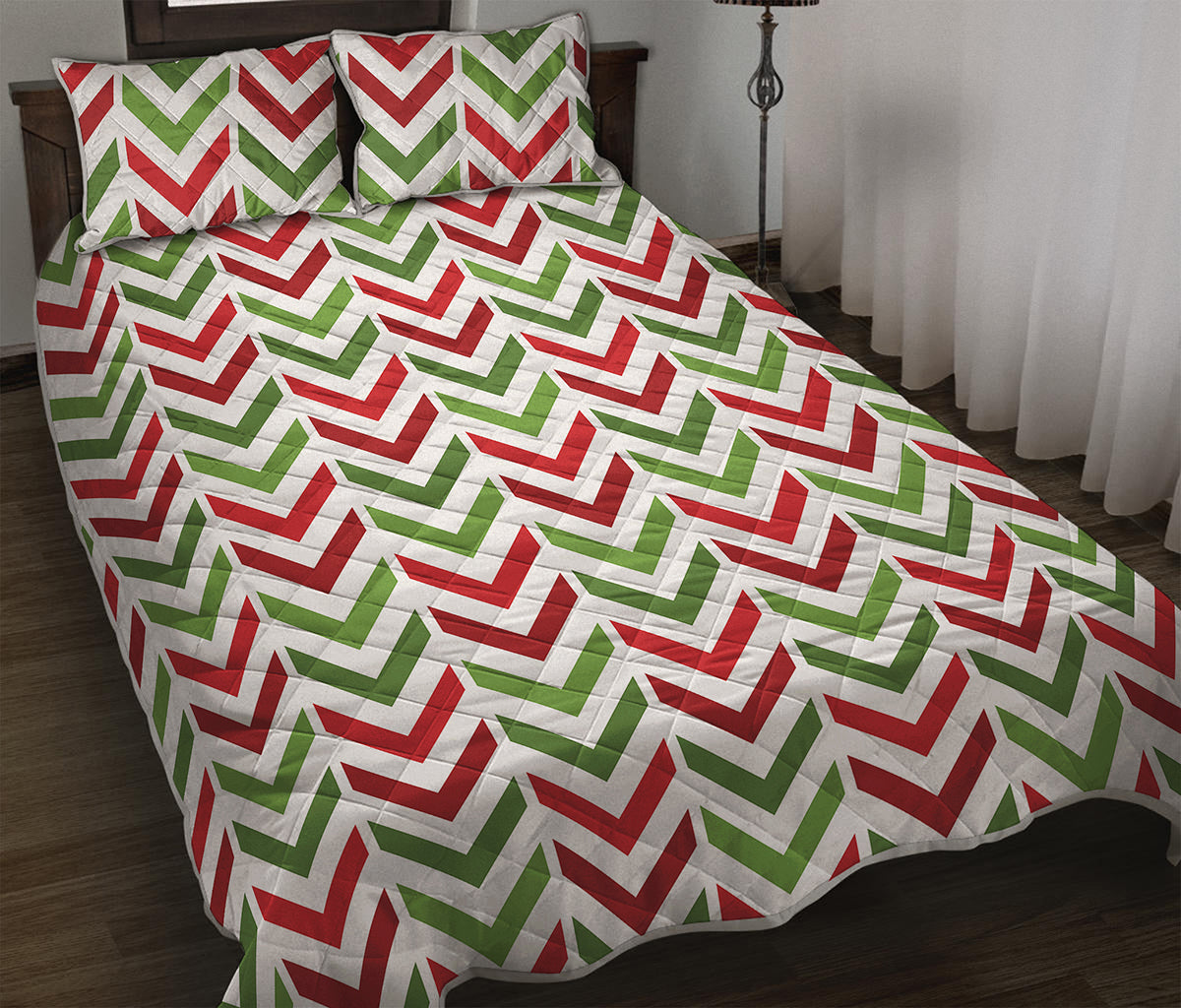 Zigzag Merry Christmas Pattern Print Quilt Bed Set
