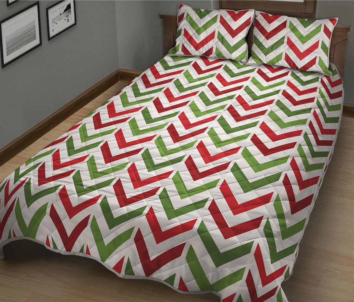 Zigzag Merry Christmas Pattern Print Quilt Bed Set