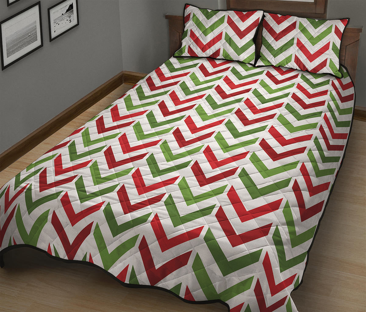 Zigzag Merry Christmas Pattern Print Quilt Bed Set